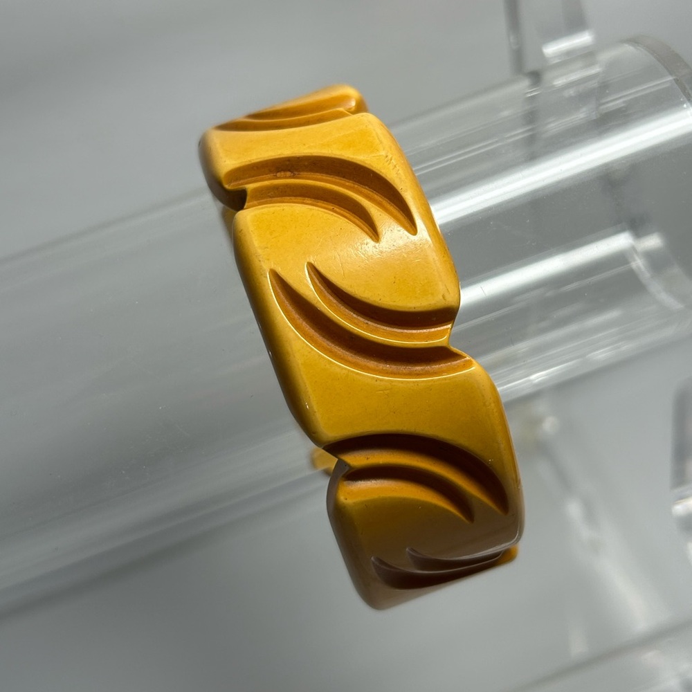 Yellow Hand Carved Bakelite Bracelet